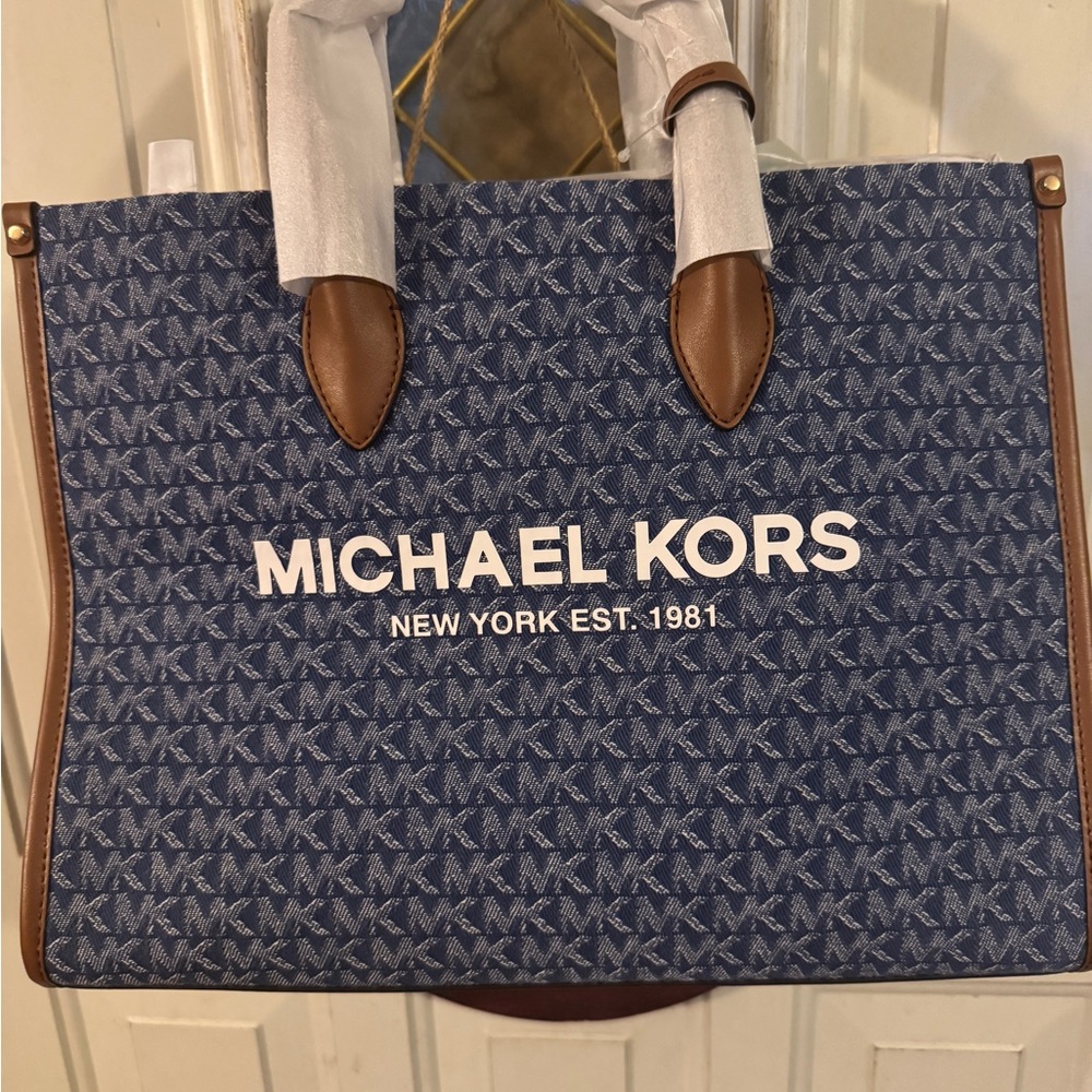 Michael Kors Blue and White Mirella Tote